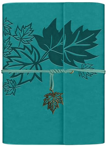 Qefuna Quaderno in pelle PU vintage A5, diario di viaggio con raccoglitore ad anelli ricaricabile(Turchese)