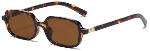 LJCZKA Gafas de Sol Rectangulares Retro para Mujer Hombre, Gafas de Sol Plaza Vintage Pequeño Rectángulo Gafas Moda Protección UV400 (Leopardo Marrón)