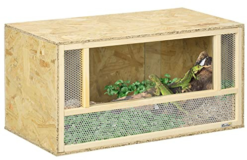 PawHut Terrario per Rettili in Legno, Teca per Rettili con Pannelli in Rete e Porte in Vetro Scorrevoli, Rettilario Multiuso, per Camaleonte, Lucertole, Serpente, 40x80x40 cm