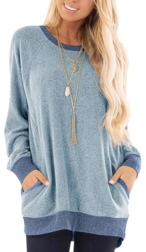 Yuson Girl Sudaderas Mujer Ropa Deportiva con Bolsillo Lateral Jersey Mujer Largo Holgado de Manga Larga Casuales Top con Diseño de Colores Contrastantes