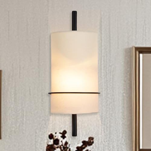 Half Cylinder Fabric Wall Sconce with Linen Shade, Industrial Dark Bronze Finish Frame with White Linen Shade, Minimalist Indoor Wall Light for Bedroom, Dining Room, Living Room and Hallway
