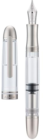 Asvine P36 Titanium Fountain Pen Piston Filling, Stub Nib 1.1mm Calligraphy Art Drawing Clear Demonstrator Acrylic with Case Set