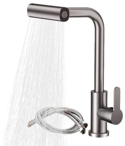 EcoGleam Grifo de cocina con cascada, extensible, de alta presión, con ducha, grifo con 4 tipos de chorro, giratorio 360°, grifo mezclador para cocina, caravana, lavandería, bar