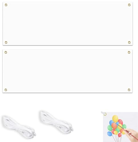 2 Set Striscione Bianco 200x100cm Banner Vuoto Personalizzabile in Poliestere con Corde per Decorazioni Eventi Fai da Te Compleanni Matrimoni Insegne Pubblicitarie da Dipingere