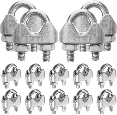 ASAKKURA 20 Pezzi Morsetti per Cavi in Acciaio Inox M4 Bulloni a U per Fissaggio Funi Metalliche, Clip Resistenti alla Corrosione per Uso Industriale, Edilizia e Applicazioni Marine
