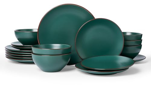 Richmount Venus Plates and Bowls Sets, Speckled 18-Piece Plate Set, Stoneware Dinner Set for 6 with Dinner Plates, Dessert Plates, Cereal Bowls, Microwave & Dishwasher Safe, Dark Green