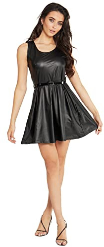 VR7 Womens Wetlook Long Sleeve PVC Leather Dress Ladies Bodycon Tunic TOP Size 8-26 (UK Size XXL (20-22), Black (Wet Look))
