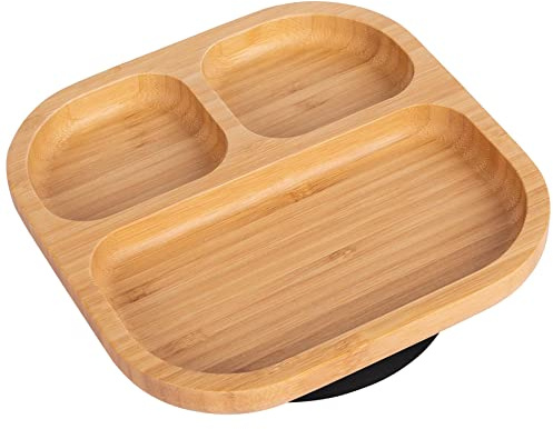 Tiny Dining Baby Plate with Suction Cup - Segmented - Black - Divided Non-Slip Bamboo Self-Feeding Baby Weaning Plate for Babies, Toddlers, Children