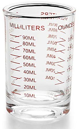 Measuring Cup Shot Glass 3 Ounce/90ML Liquid Heavy High Espresso Glass Cup (Red)