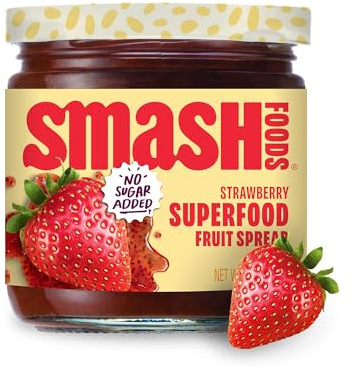 Smash Foods Strawberry Jam | Low-Calorie, No Sugar Added Keto Jam with Upcycled Fruit & Chia Seeds | Vegan, Paleo Superfood Fruit Spread (1 Jar)