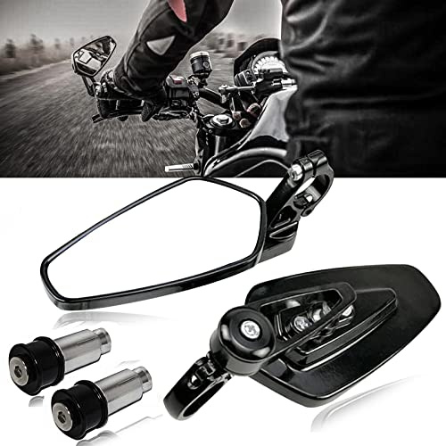 Black 7/8 Bar End Motorcycle Mirror Rearview CNC Motorcycle Mirrors Compatible With Honda GROM MXS125 CB500F Yamaha MT-03 MT-07 FZ-07 MT-09 MT-10 Z125 pro Z650 Z750 and More
