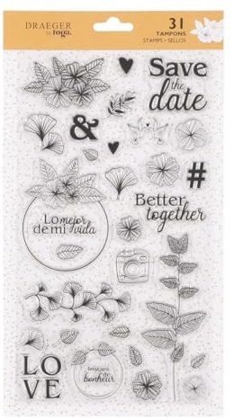 DRAEGER PARIS 1886 | Set med 31 Crystal® genomskinliga silikonstämplar | DIY olika mönster | guld och silver | Bullet Journal, Scrapbooking, inbjudningskort | Toga-skapelser