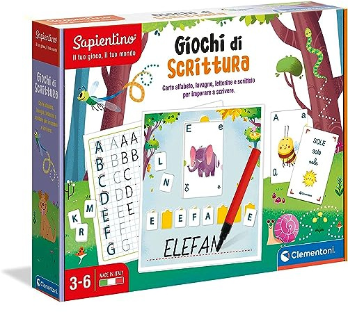 Clementoni - Sapientino-Juegos de Escritura, Juego Educativo 4 Años para Aprender a Escritura, Desarrollo de Lenguaje-Materiales 100% reciclados-Play for Future-Made in Italy, Multicolor, 16365