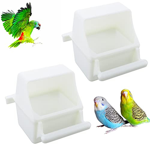 2 Pcs Small Bird Slot Feeder No Mess Cage Hanging Feeder Cup Plastic Food & Water Dispenser Bowl
