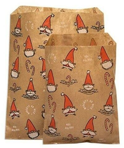 50 Kraft Paper Bags - 5 x 7 (29 Styles), Sweet/Gift/Counter/Food Bags (Smiling Santa)