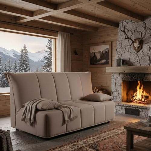 Talamo Italia - 2-Sitzer Schlafsofa Alisee, Sofa mit Trolley-Öffnung aus gepolstertem Stoff, inklusive Kissen, 100% Made in Italy, 125 x 90 x 85 cm, Taupe