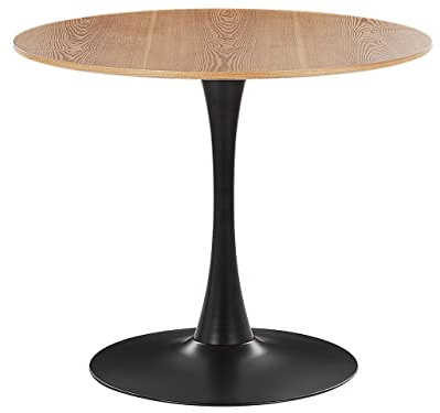 Beliani Esstisch Heller Holzfarbton/schwarz 90 cm rund MDF-Platte Metall Boca