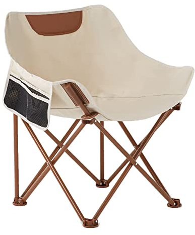 TOSAMC Portable Lightweight Camping Chair, Foldable Chair with Carry Bag and Side Pocket, Compact Outdoor Chair for Camping Essentials Hiking Fishing Beach Picnic (Khaki)