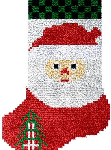 DL-YTG Latch Hook Kits Rug Christmas Socks Crochet Yarn Cushion Colour Pre-Printed Canvas Cover Rug Needlework DIY Hook and Latch Kit Home Decoration 43X31cm / 17x12 inch