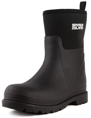 Savage Island Short Neoprene Lined All-Weather Wellington Boots - Waterproof Wellies - Black, UK 9