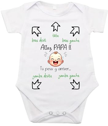 [1-6] Body Bebe Personnalisé Humour Naissance Garçon/Fille Papa Tu Peux y Arriver/le Faire/Body Futur Papa Cadeau Original Marraine Parrain (Blanc, 3-6 Mois)