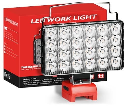 LED Work Light for Milwaukee m18 18v Battery Cordless Spotlight for m18 Battery Light with Low Voltage Protection and USB & Type C Charger Port [Batteries not Included] (ML24D)
