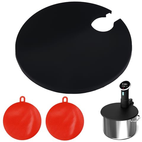 28cm Coperchio in Silicone Sous Vide per Cottura di Precisione con 10cm Spazzola per Piatti in Silicone (2 pezzi), Coperchio per Cottura Sous e Vide per Pentole Nero, per Mpedisce l'evaporazione