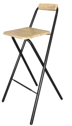 Acomoda Textil – Taburete de Bar Plegable para Cocina, Salón, Comedor y Restaurante. Silla Alta de Metal Estable, Resistente y Cómoda con Respaldo y Reposapiés 47,5x50x98 cm. (Madera, 2 Unidades)