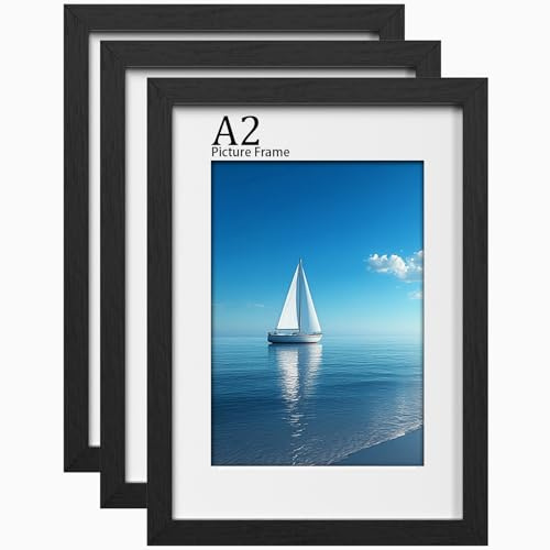 LVAOUO 3Pack A2 Picture Frames, Wooden A2 Photo Frame 59.4 x 42cm, Versatile a2 Frame Black, Display, Landscape or Portrait Orientation-Material Plexiglass