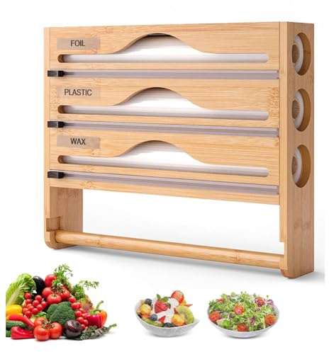 5 in 1 Foil Dispenser and Cutter,Foil Film Dispenser and Cutter,Wrap Dispenser with Cutter,Cling Film Dispenser,Kitchen Storage Solution for Foil and Plastic Wrap,Easy Access and Neat Organization