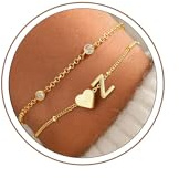 Turandoss Bracelet Personnalisé Femme Bracelet Lettre Initiale Fille Or | Bracelet Initiale Lettre Women's Bracelet Fille, Bijoux Cadeaux pour Femme, Adolescente Cadeau Fille, Plaqué or 14 Carats