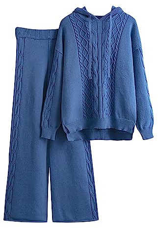 MJGkhiy Conjunto completo para mujer jersey elegante de 2 piezas suéter tejido y pantalones de pierna ancha conjuntos de lana cálida set coordinado cómodos conjuntos de suéteres otoño invierno ropa