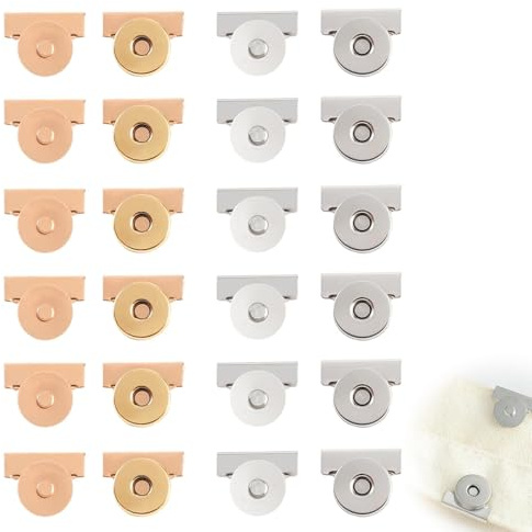 KOSLEOW 24 Piezas Botones Magnéticos 20mm, Cierre Magnético para Bolsos sin Coser para Carteras, Bolsos de Mano, DIY 6 Pares Oro & 6 Pares Plata, Cierre Imán Fuerte
