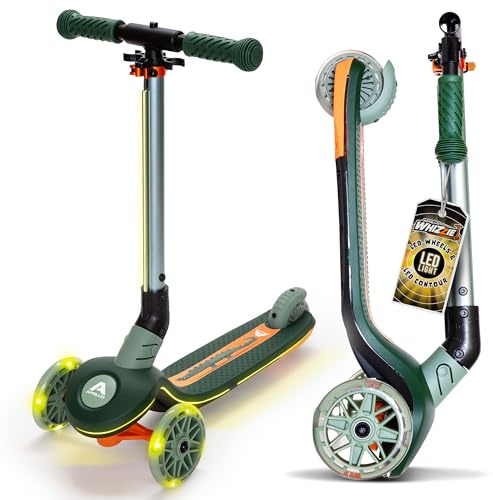 Apollo Whizzie LED-barnscooter, vikbar barnscooter, höjdjusterbar trehjulsscooter för barn från 3 år, LED-effekt i hjul, styre och deck, 3-hjulig scooter i cool design