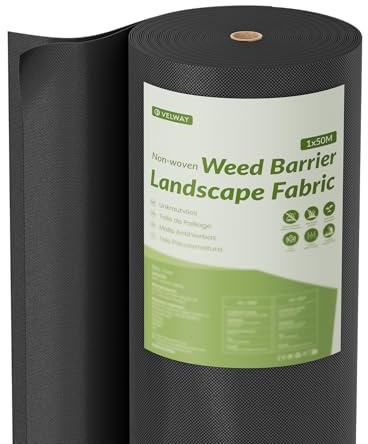 Velway Telo Pacciamatura 50g/m² 1x50m - Tessuto Non Tessuto Anti Erbacce, Permeabile all'Acqua, Resistente ai Raggi UV, Barriere Contro Le Erbe Infestanti, Rotolo per Orto Giardino e Paesaggistica