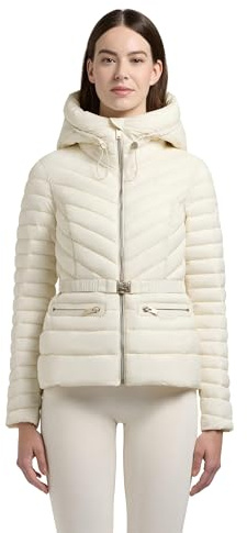 khujo Lätt övergångsjacka för kvinnor, kort jacka med justerbar huva och midjebälte, Lorella XS-XXL, VIT, M