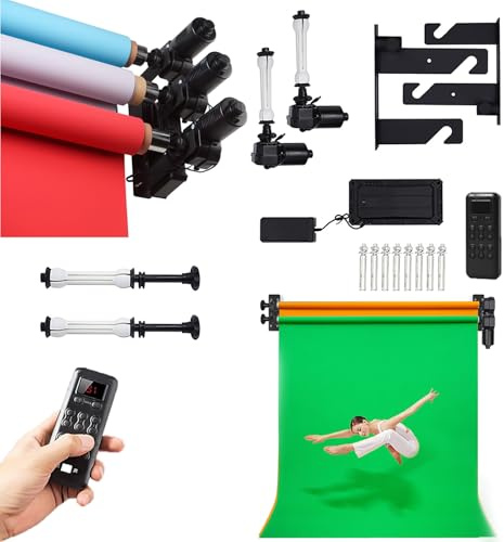 GWBoiuyQETM Kit di Supporto per fondali con rulli motorizzati elettrici, Supporto per fondali con Montaggio a Parete/soffitto con Telecomando, Supporto da Pavimento per Studio Fotografico (2 rulli)