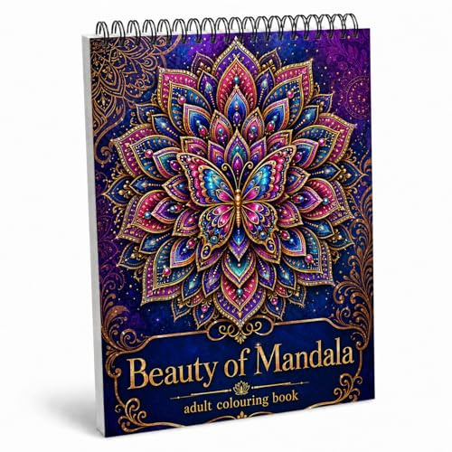 Adult Colouring Book Beautiful Mandala Patterns – 46 Single-Sided Pages, Spiral Bound, for Women and Men, Mindfulness & Stress Relief Colouring Pages, 8 x 12 Inches