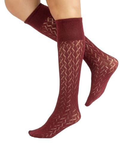 CALZITALY PACK 1/2 Pares Medias hasta la rodilla invernales, Calcetines hasta la rodilla de algodón, Calcetería Italiana (Chevron Bordeaux, Talla Unica)