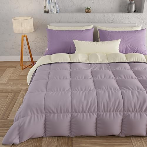 PETTI Artigiani Italiani - Trapunta Singola Invernale, Piumone Singolo, Tinta Unita Double Face Panna Lilla 100% Made in Italy