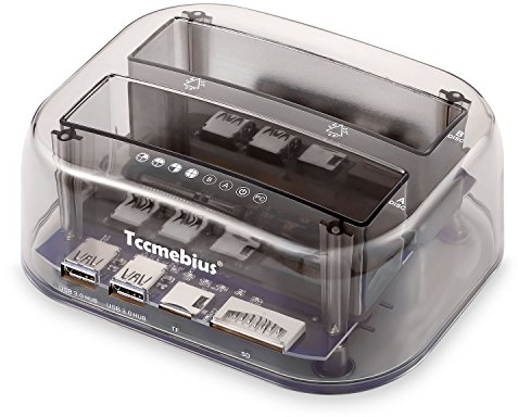 Tccmebius TCC-S866-DE USB 3.0 a SATA Dual Bay Esterno Docking station per Disco Rigido con USB 3.0 Hub e Lettore di Schede, per 2,5 3,5 Pollici SATA HDD SSD, Supporto USAP, Clone offline (20TB×2)