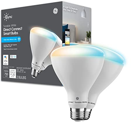 GE CYNC Smart LED Light Bulbs, Tunable White, Bluetooth and Wi-Fi, Works with Alexa and Google, BR30 Indoor Floodlights (2 Pack)