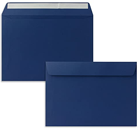50x Briefumschläge DIN C5 Dunkelblau (Blau) - 16,2 x 22,9 cm - Haftklebung - Edle Kuverts für große Einladungen und Karten zum Geburtstag oder Hochzeit