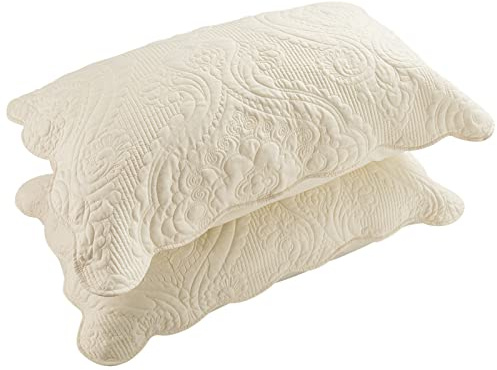 BOSOWOS Quilted Pillow Shams Set of 2, Decorative Microfiber Standard Size Bed Pillow Shams, Soft Breathable Pillow Covers with Envelope Closure (Light Yellow, 20 x 26 Inch)