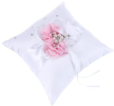 STOBOK Elegantes Ringkissen Für Hochzeiten Mit Blumen-perlen-Dekoration Tragbares Ringträgerkissen Für Hochzeitszeremonie Weiß
