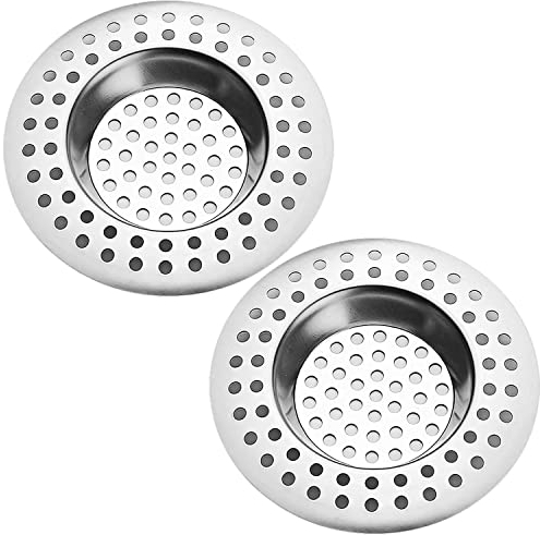Tomario Stainless Steel Kitchen Sink Strainer Plug, Standard Strainer Drain Protector Hair/Food Catcher for Bathroom, Kitchen, Shower (External Diameter 7.5cm, Inner Diameter 3.6cm, Pack of 2)