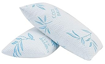 2 Pack Standard Size Rayon Derived from Bamboo Pillow for Sleeping, Cooling Shredded Memory Foam Adjustable Bed Pillow with Hypoallergenic, Removable/Washable Cover