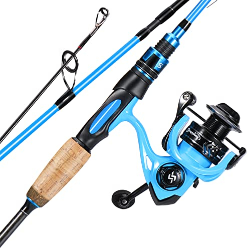 Sougayilang Spinn-Kombination, mittelschwere Angelrute und 2000 Spinnrollen-Set, Angelrute und Rollenkommbo für Barschangeln, blau, 1,8 m und 2000 Spinnrolle