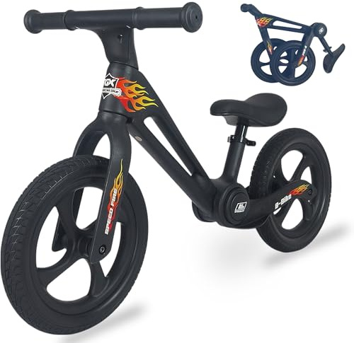 WeLLIFE |B-Bike RGX| Bicicletta Senza Pedali per Bambini 2-6 Anni Max 35Kg| Bici a Spinta per Bambino |Telaio Pieghevole| Ruote 12 Pollici in Gomma Antiforatura| Sella Regolabile| Poggiapiedi