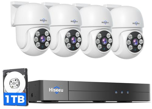 Hiseeu 5MP HD Kit Caméras Surveillance Exterieure Filaire, Détection Humaine 8CH DVR 1TB HDD et 4X5MP Caméra Extérieure 5MP, IR Vision Nocturne Accès à Distance Alarme APP Détection de Mouvement